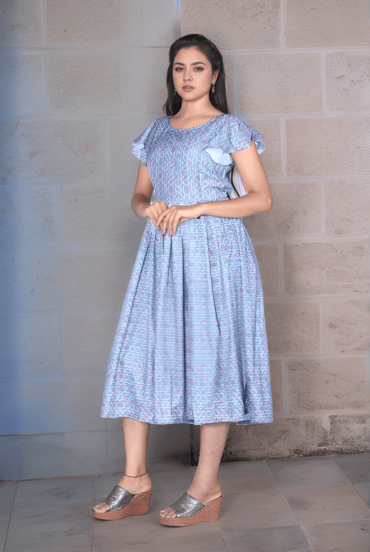 Ice Blue Color Rayon Cotton Frock