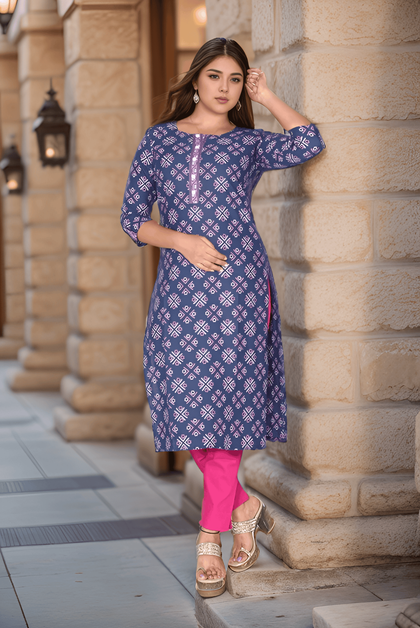 Midnight Muse Women's Dark Blue Kurti