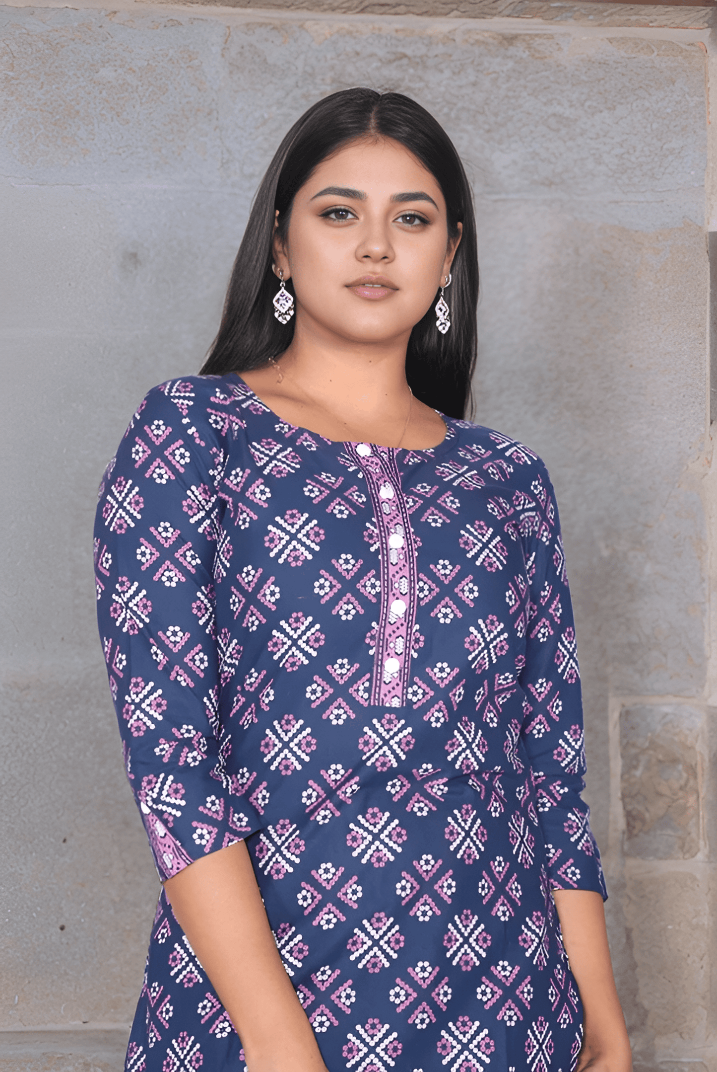 Midnight Muse Women's Dark Blue Kurti