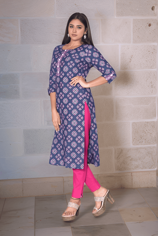 Midnight Muse Women's Dark Blue Kurti