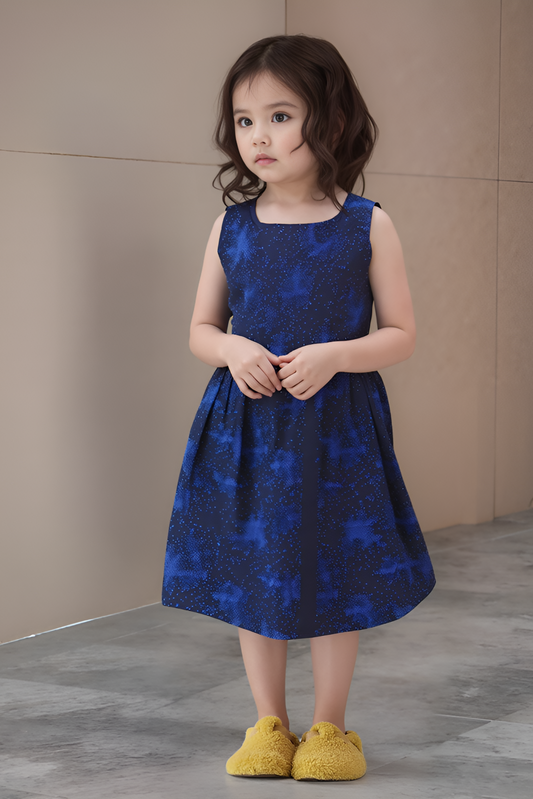Dark Blue Sleeveless Cotton Frock