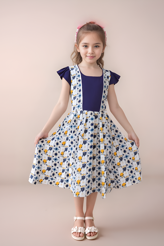 FloralDelight Blue White Frock2