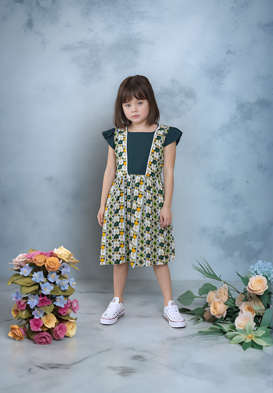 FloralDelight Green White Frock2