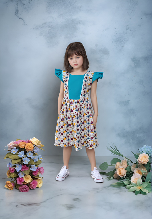 FloralDelight LBlue White Frock
