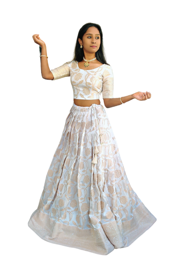 Chanderi White Lehenga with Maroon Dupatta