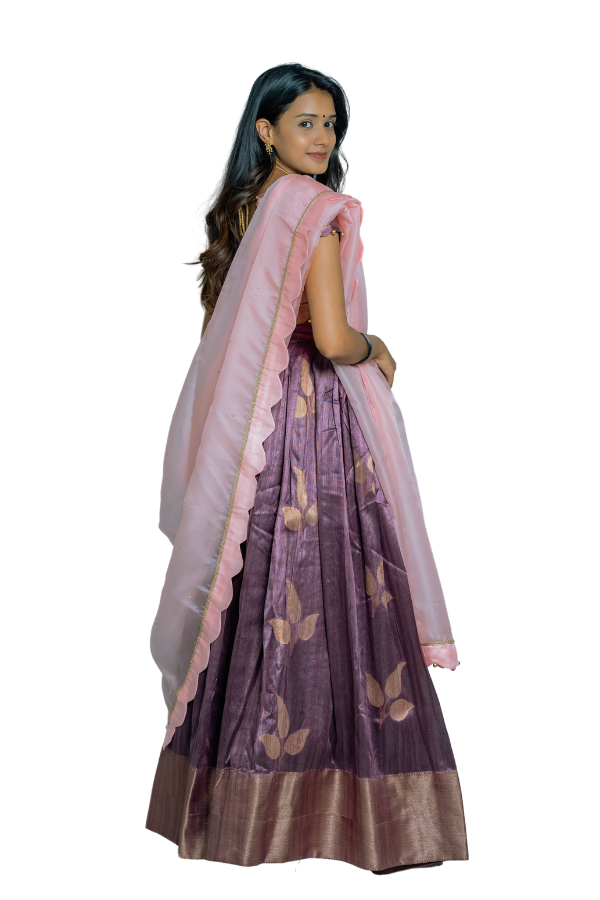 Chanderi Grey Lehenga with Pastel Pink dupatta