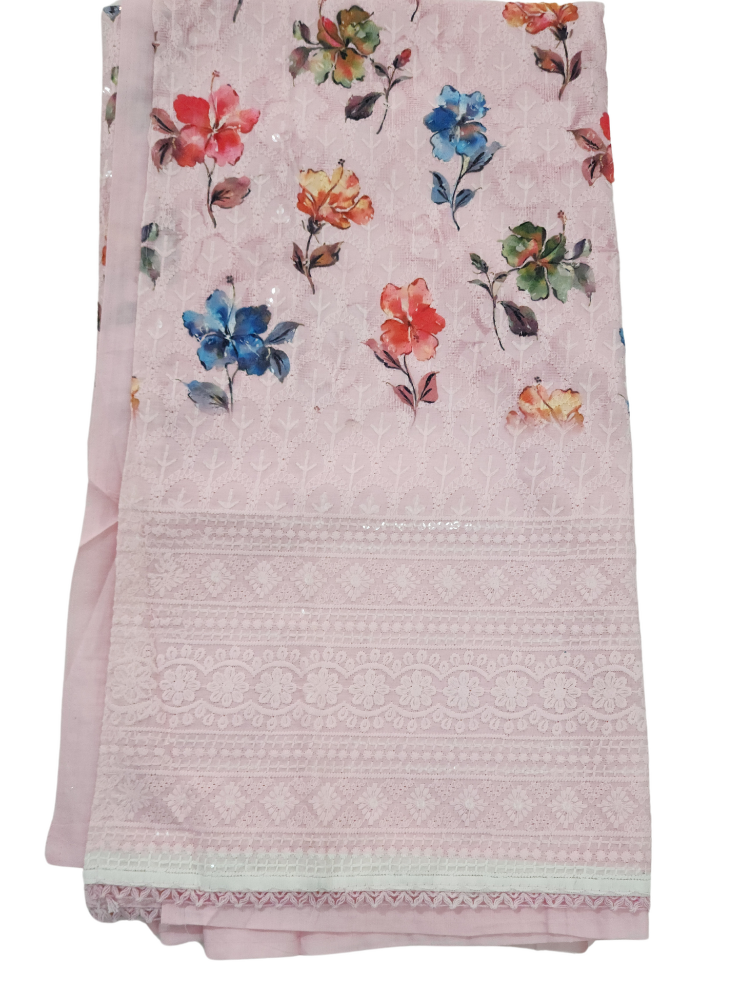 Chikankari Dress Material Cotton Pastel Pink
