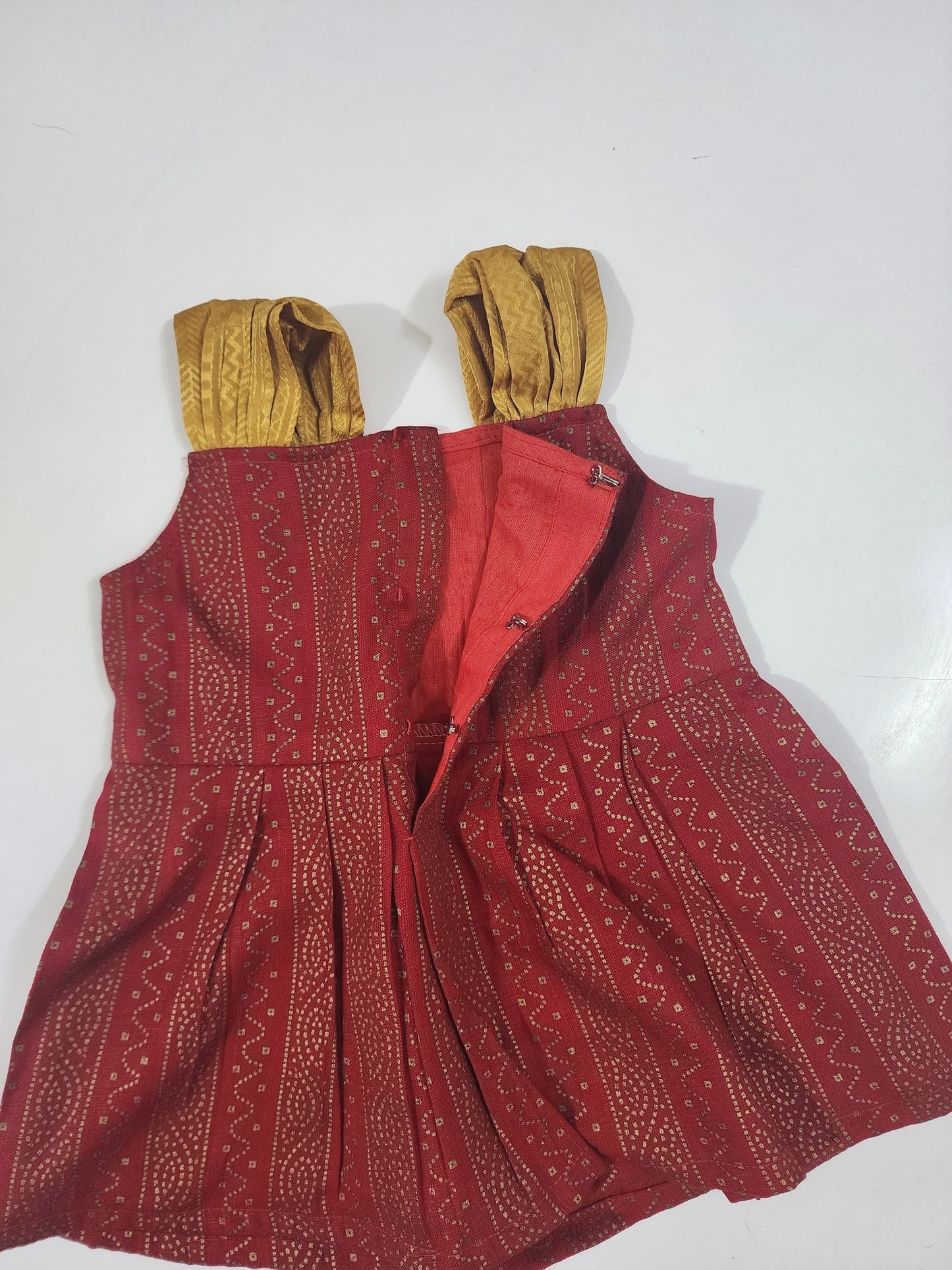 Red Rangoli Gold Kids Frock