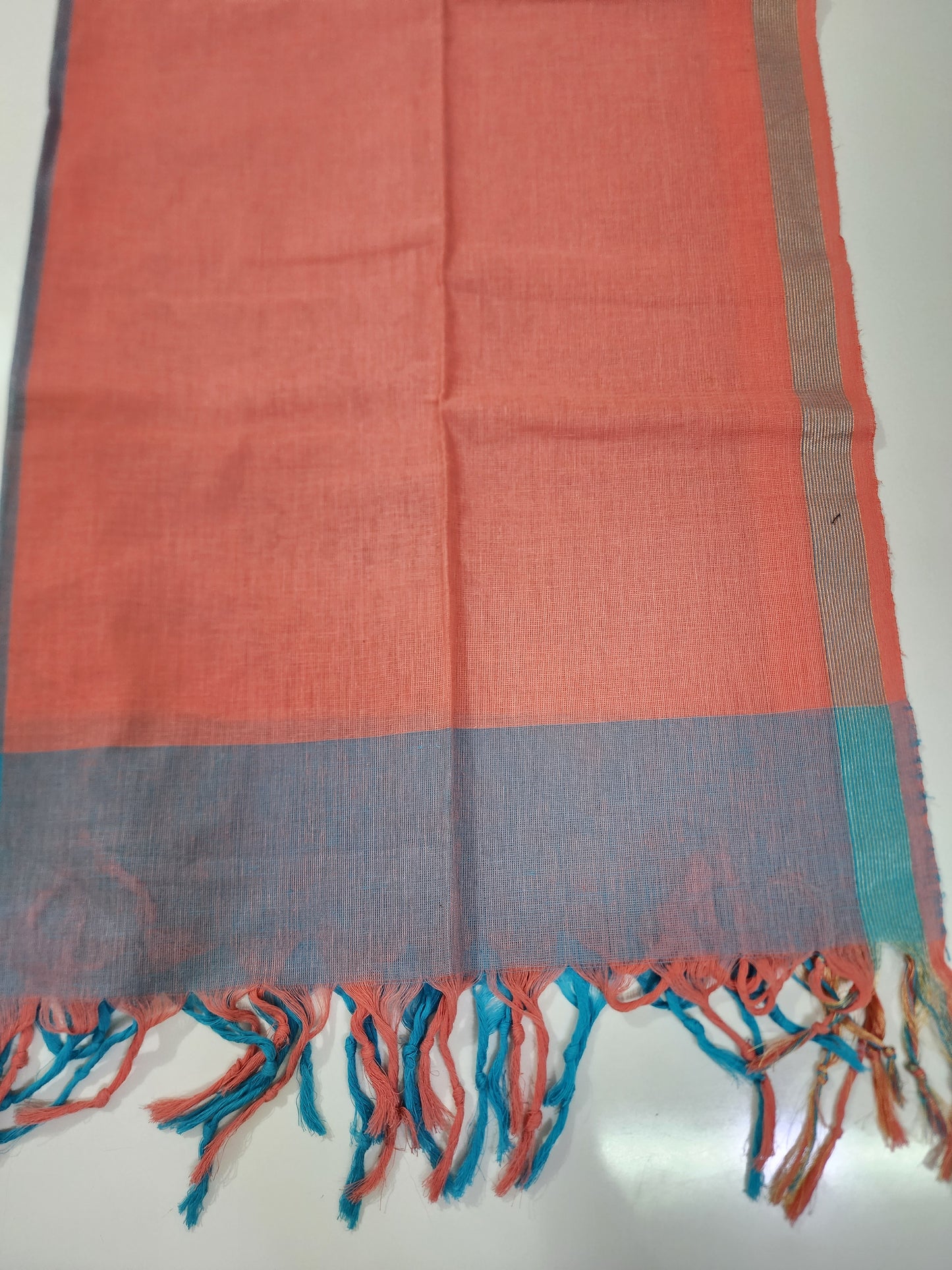 Handloom Cotton Peach & Blue Dupatta