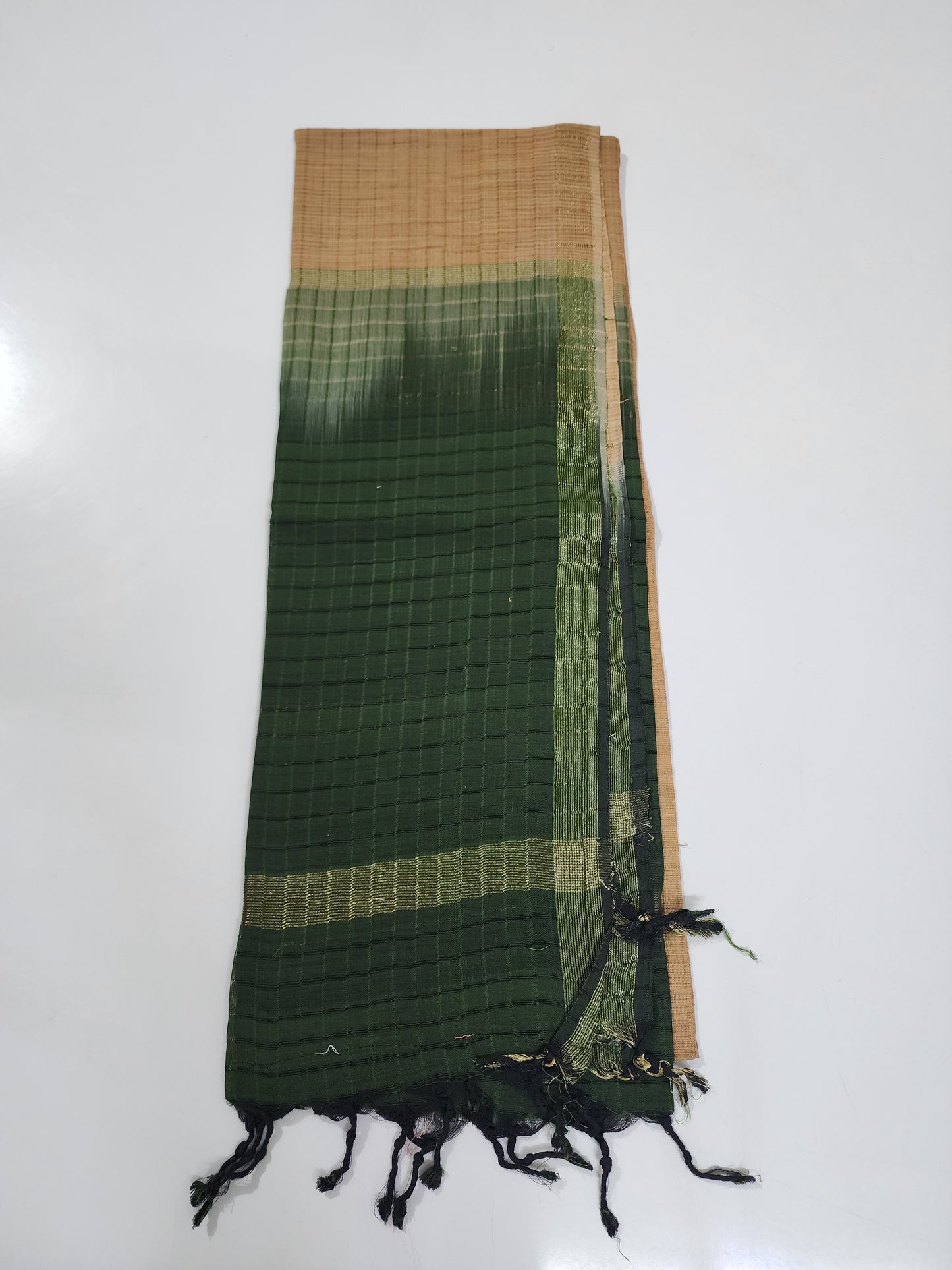 Handloom Cotton Beige and Green Dupatta