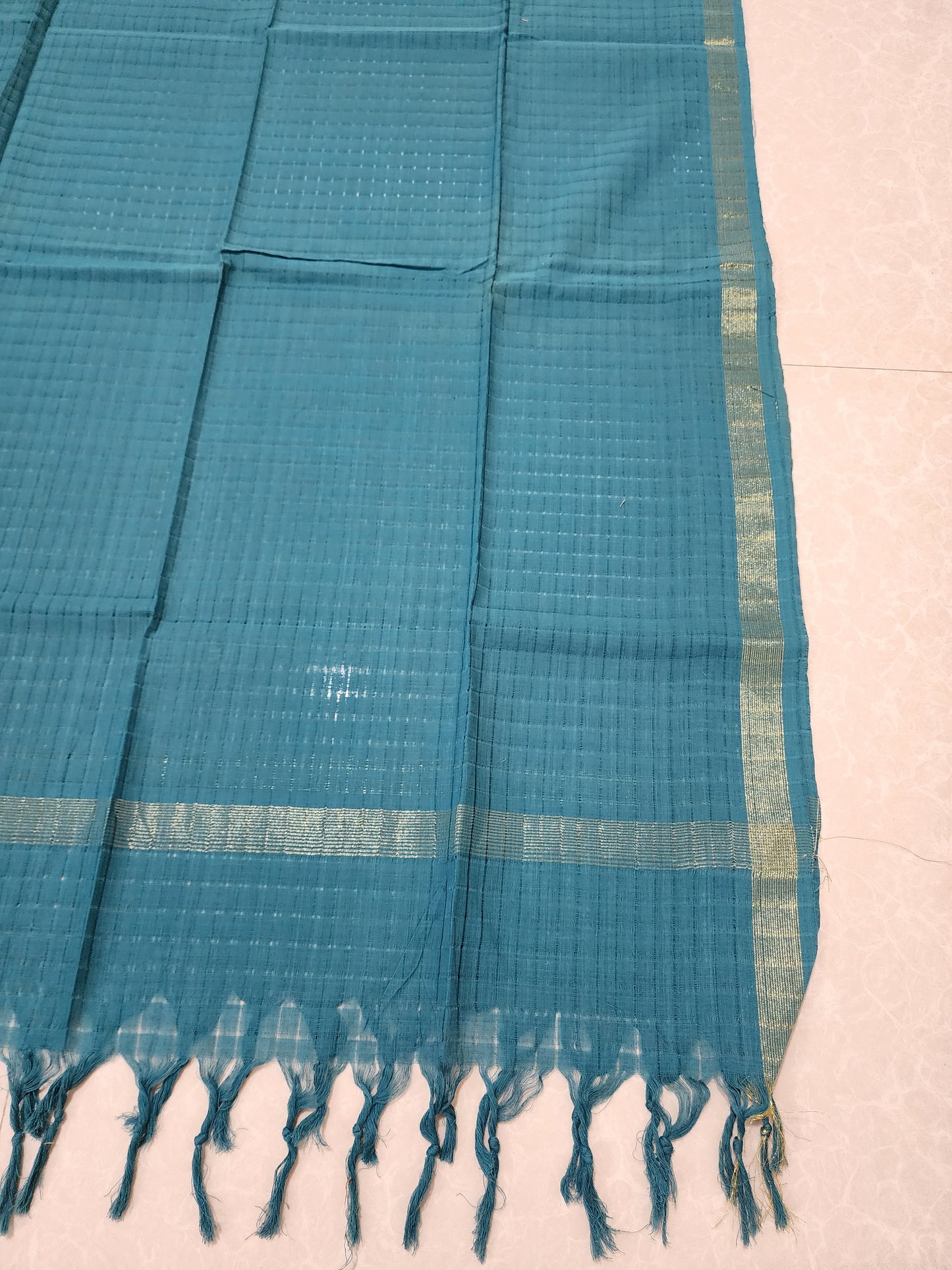 Handloom Cotton dark Turquoise Blue Dupatta