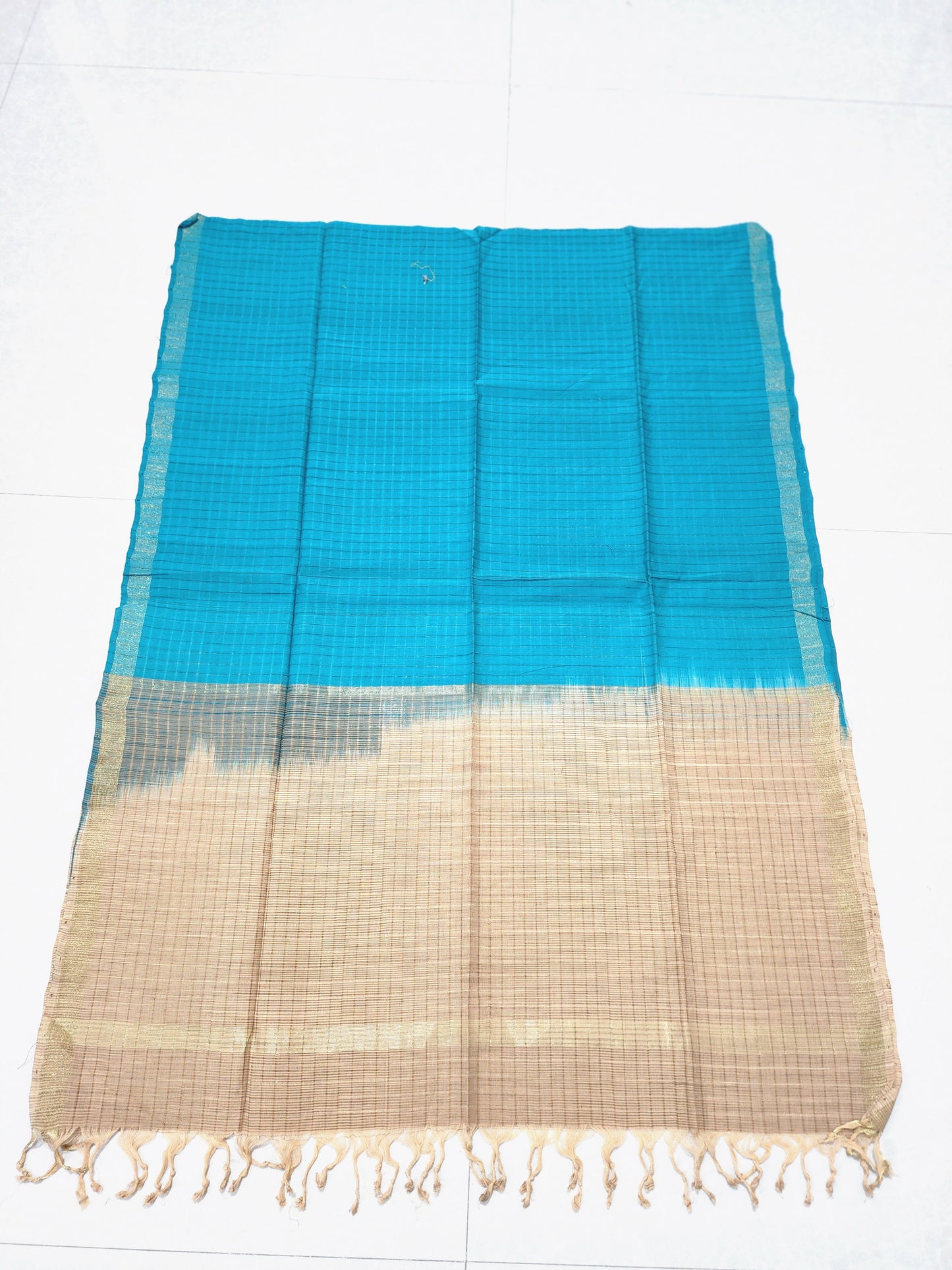 Handloom Cotton Beige and Skyblue Dupatta