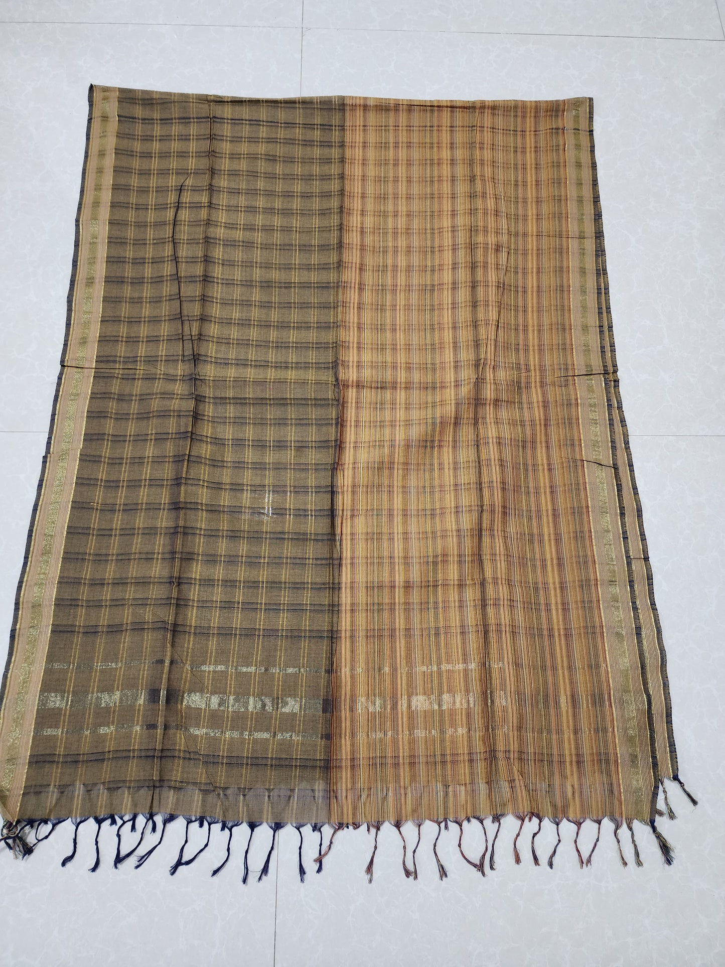 Handloom Cotton Beige and Blue Dupatta