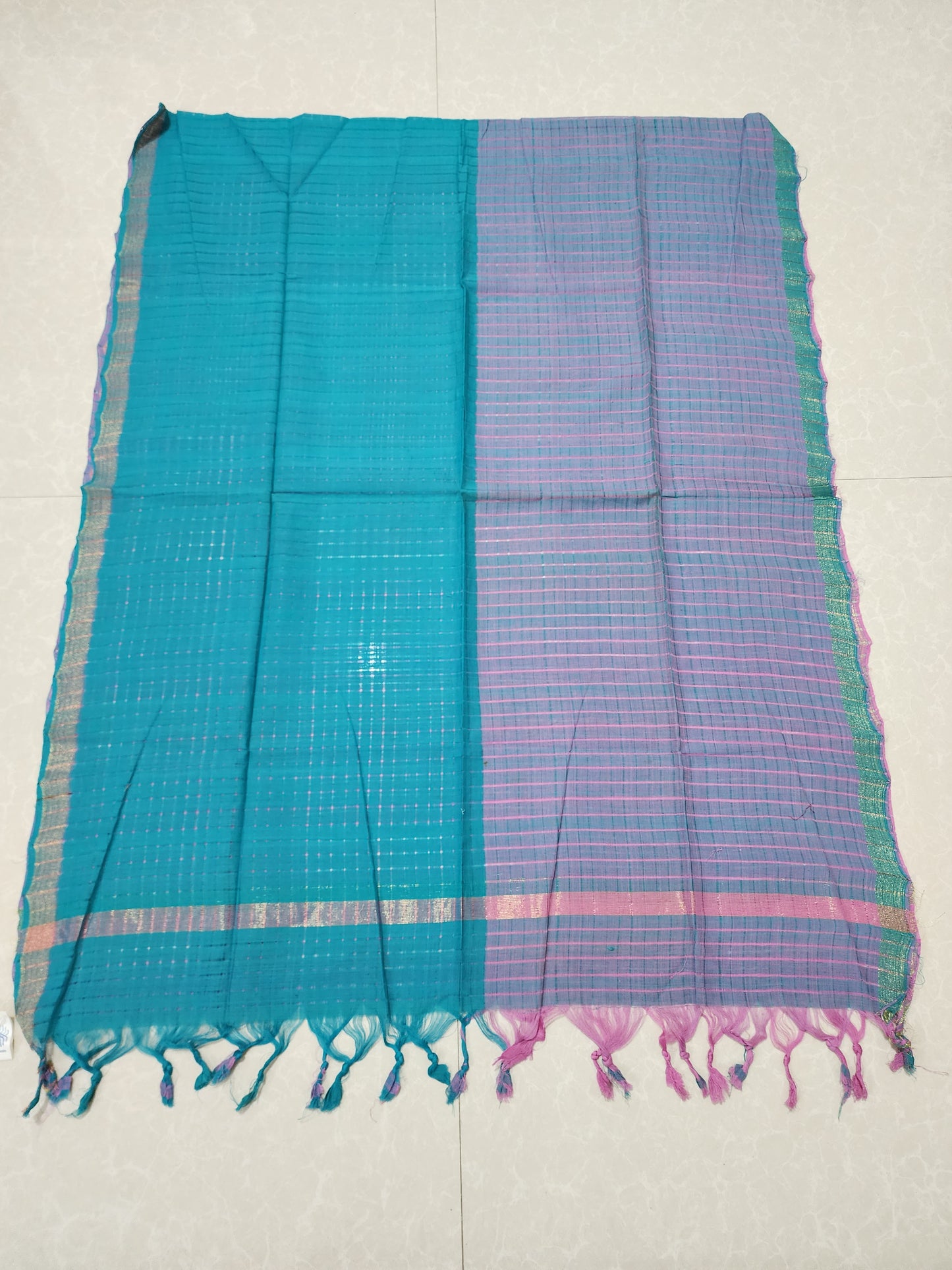 Handloom Cotton Pink Blue Dupatta