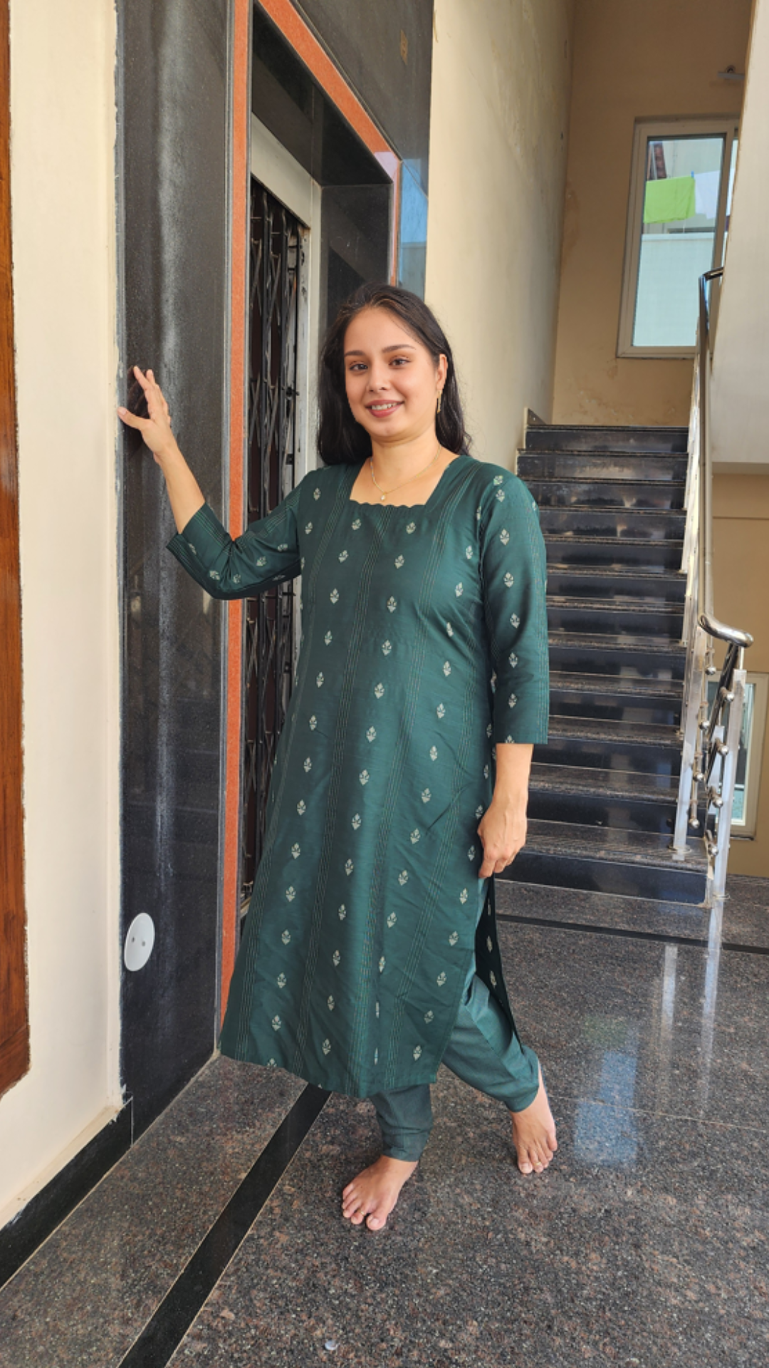 Green Cotton Dress Set