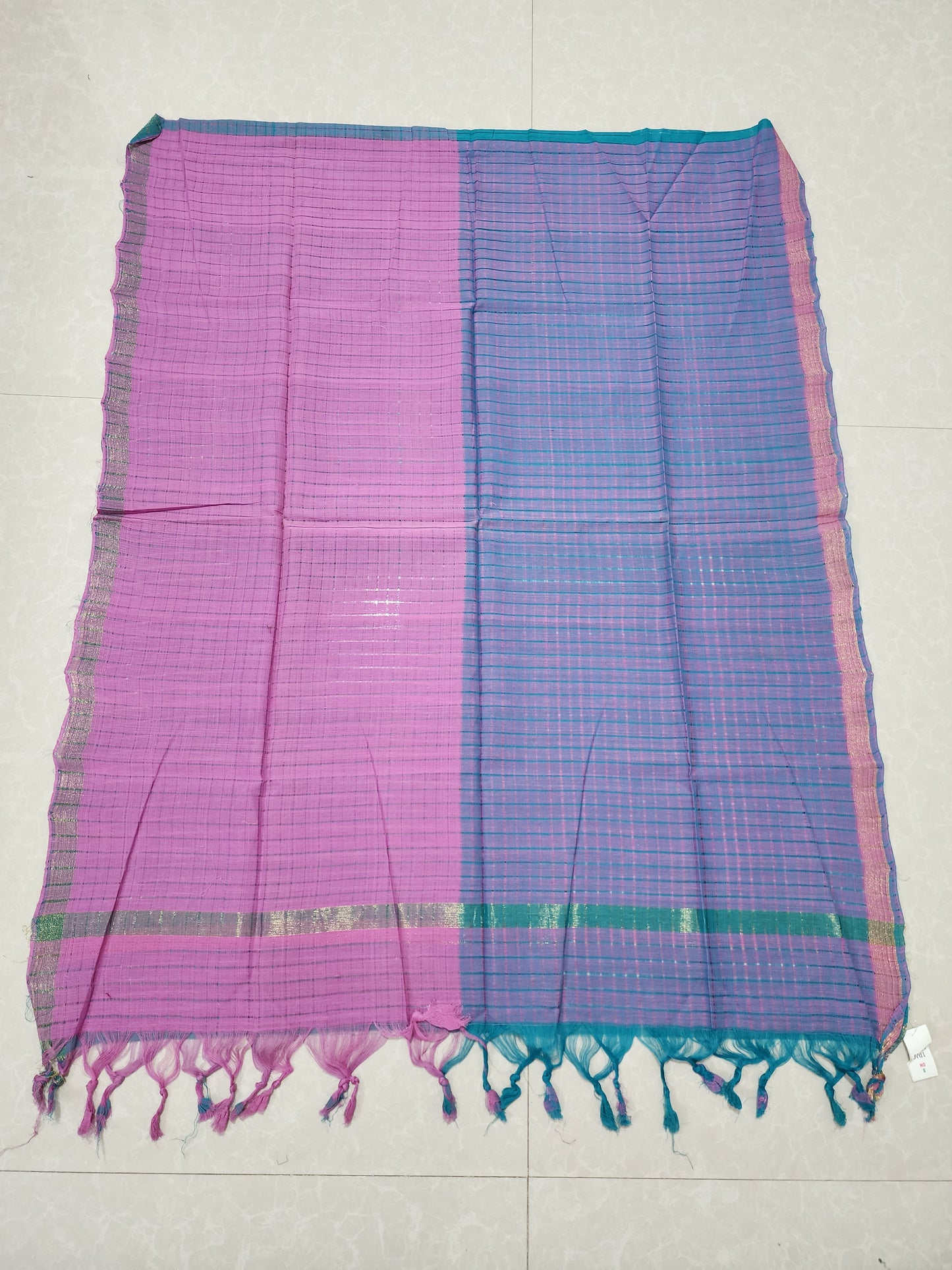 Handloom Cotton Pink Blue Dupatta