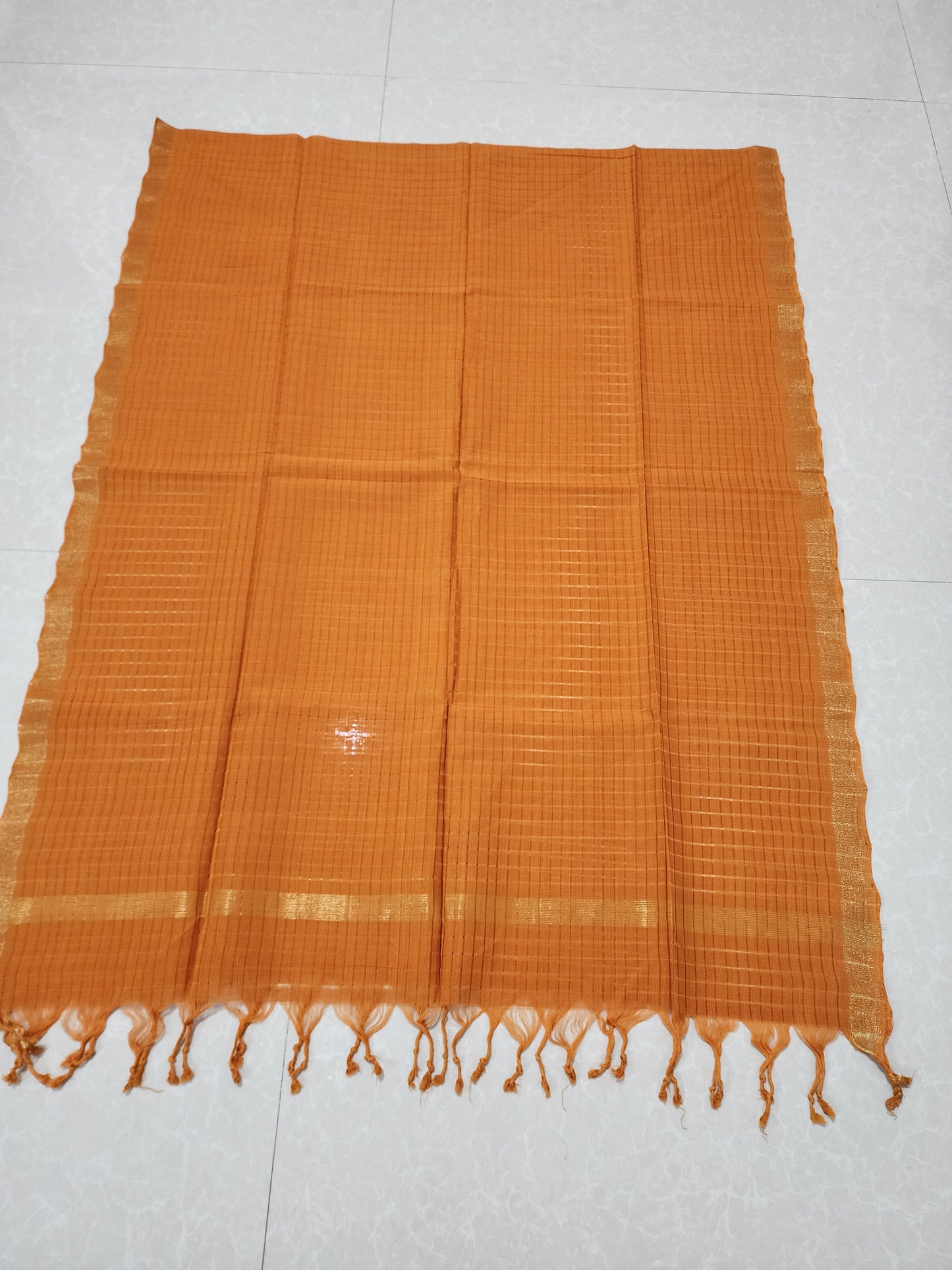 Handloom Cotton brick red checks Dupatta