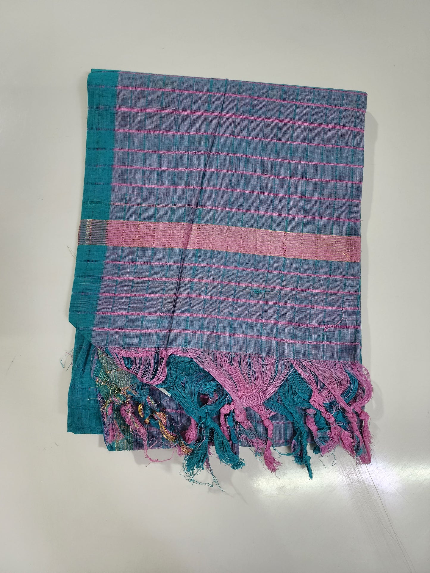 Handloom Cotton Pink Blue Dupatta