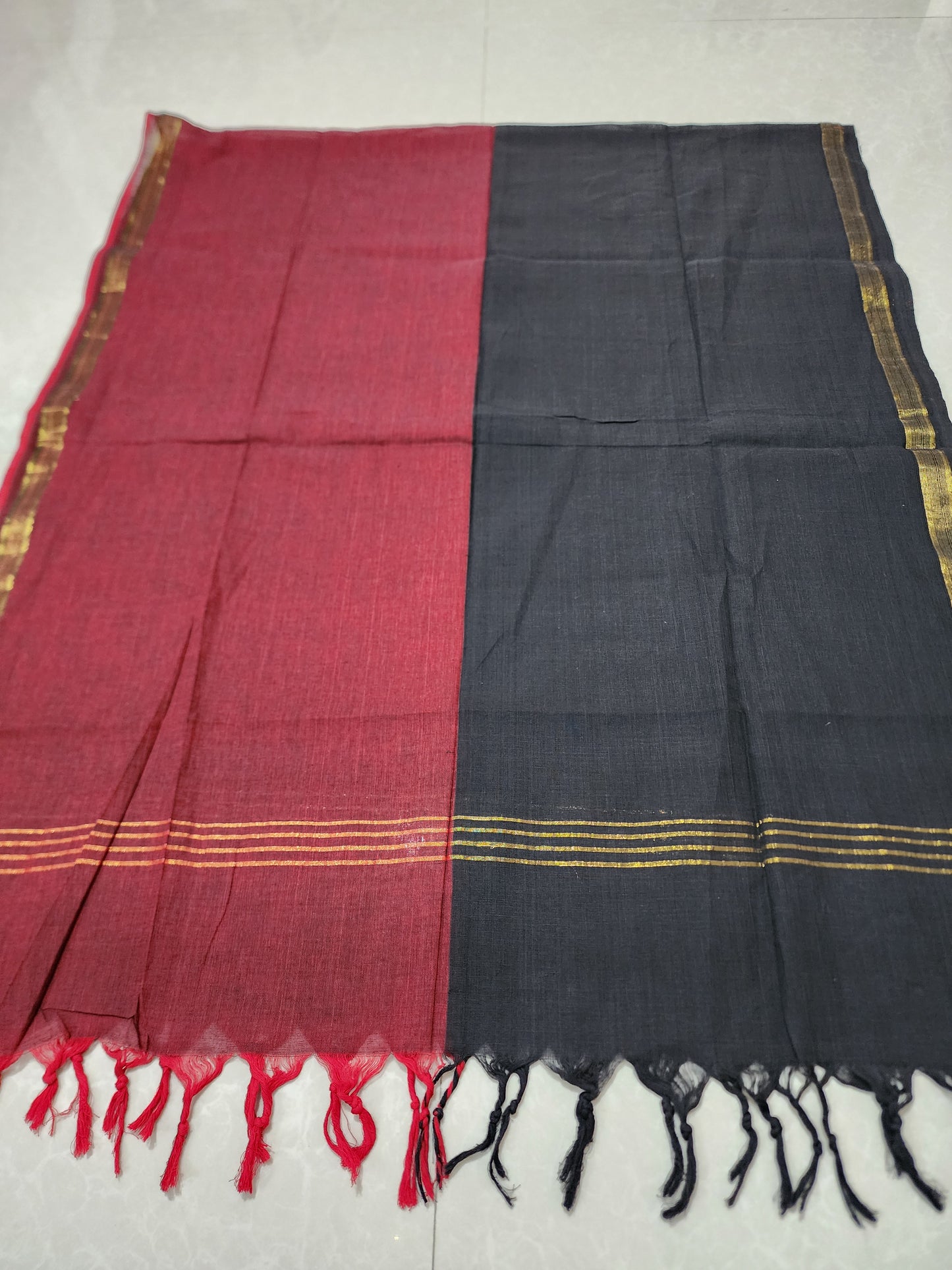 Handloom Cotton red Black Dupatta