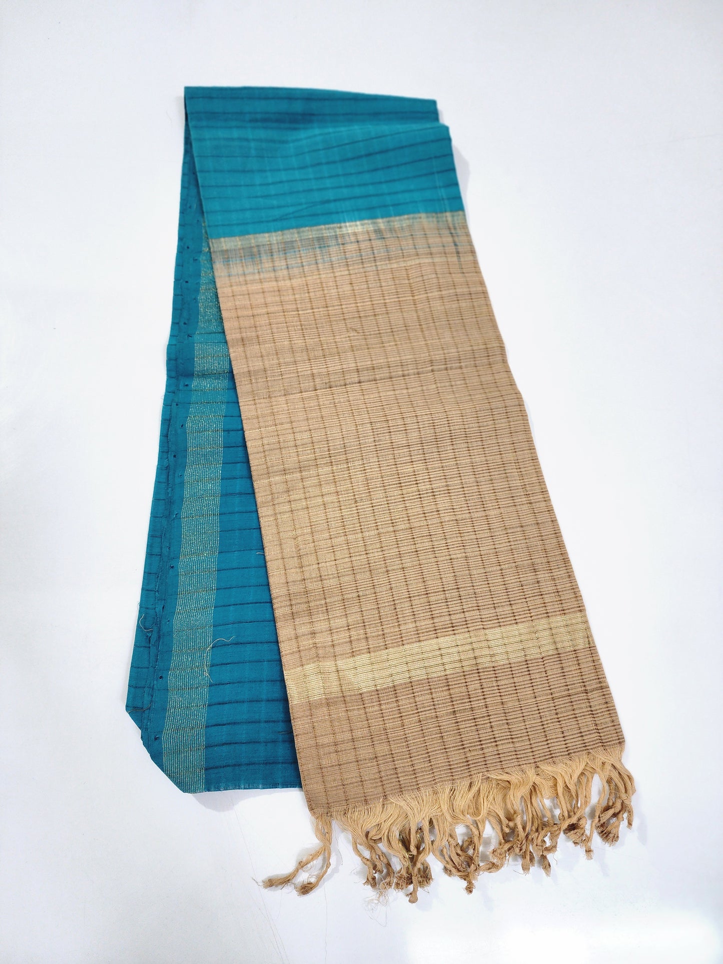 Handloom Cotton Beige and Skyblue Dupatta