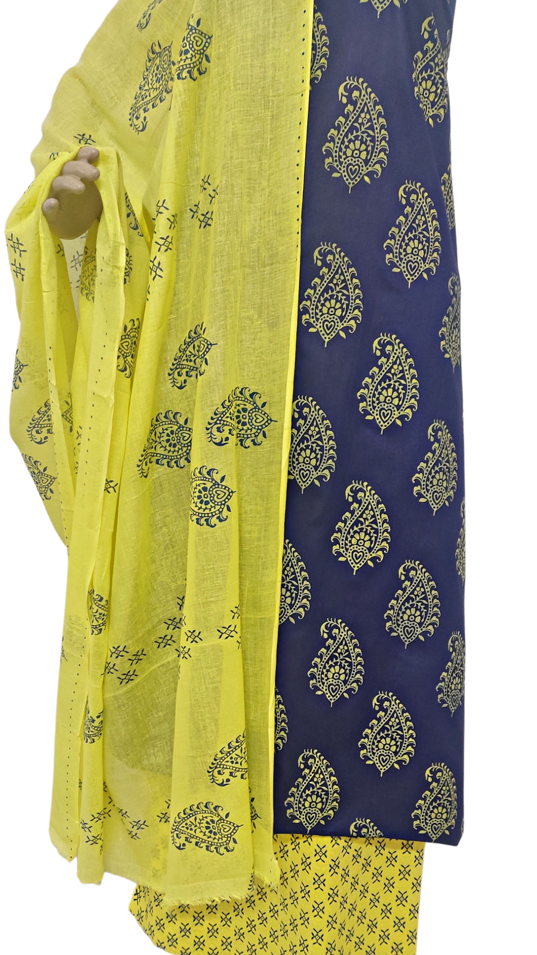 Dress Material Cotton Blue & Yellow