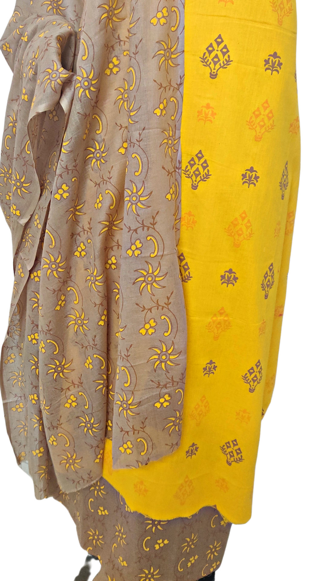 Dress Material Cotton Yellow & Grey