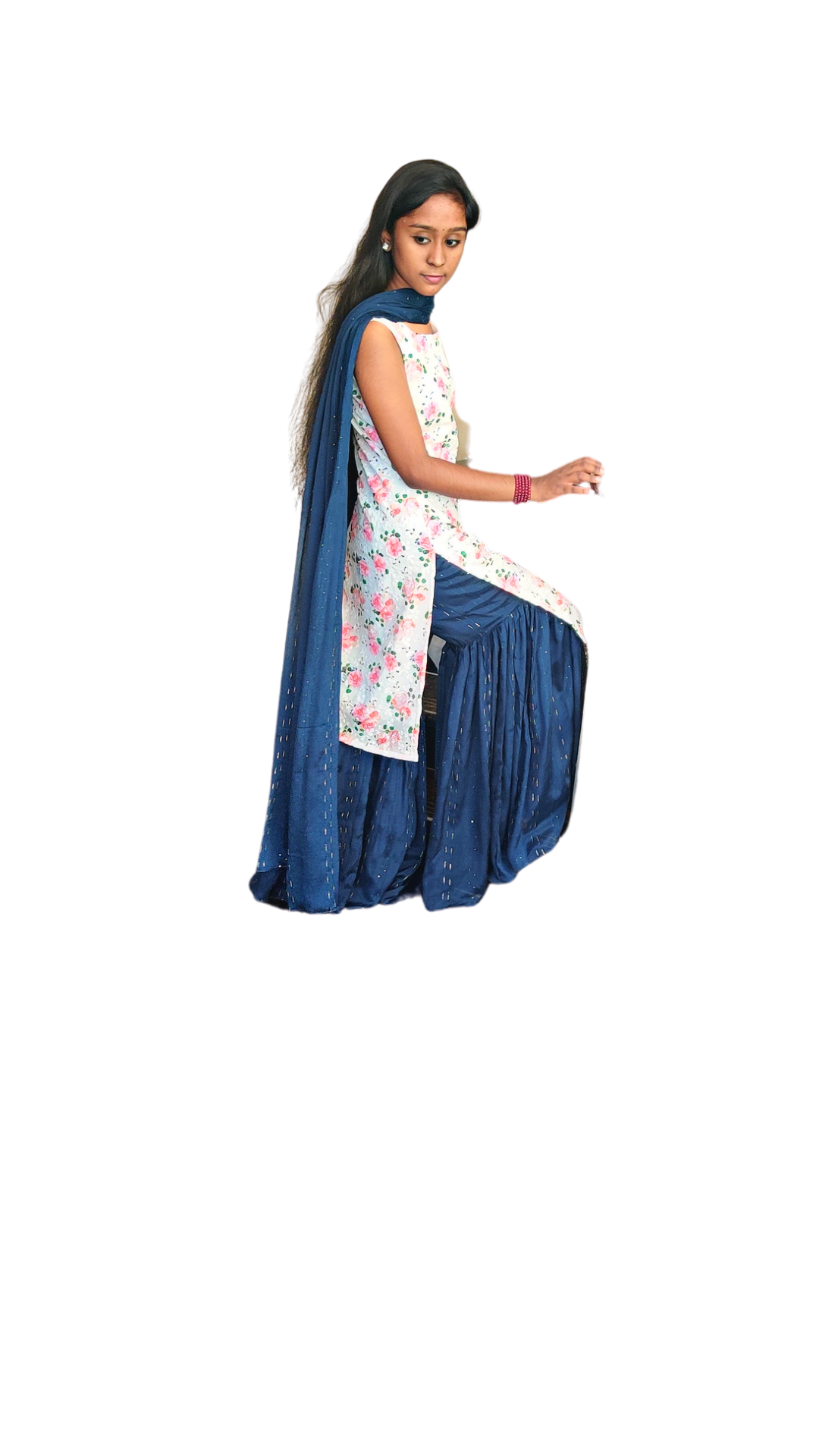 Floral White with Blue Colour Sharara Set