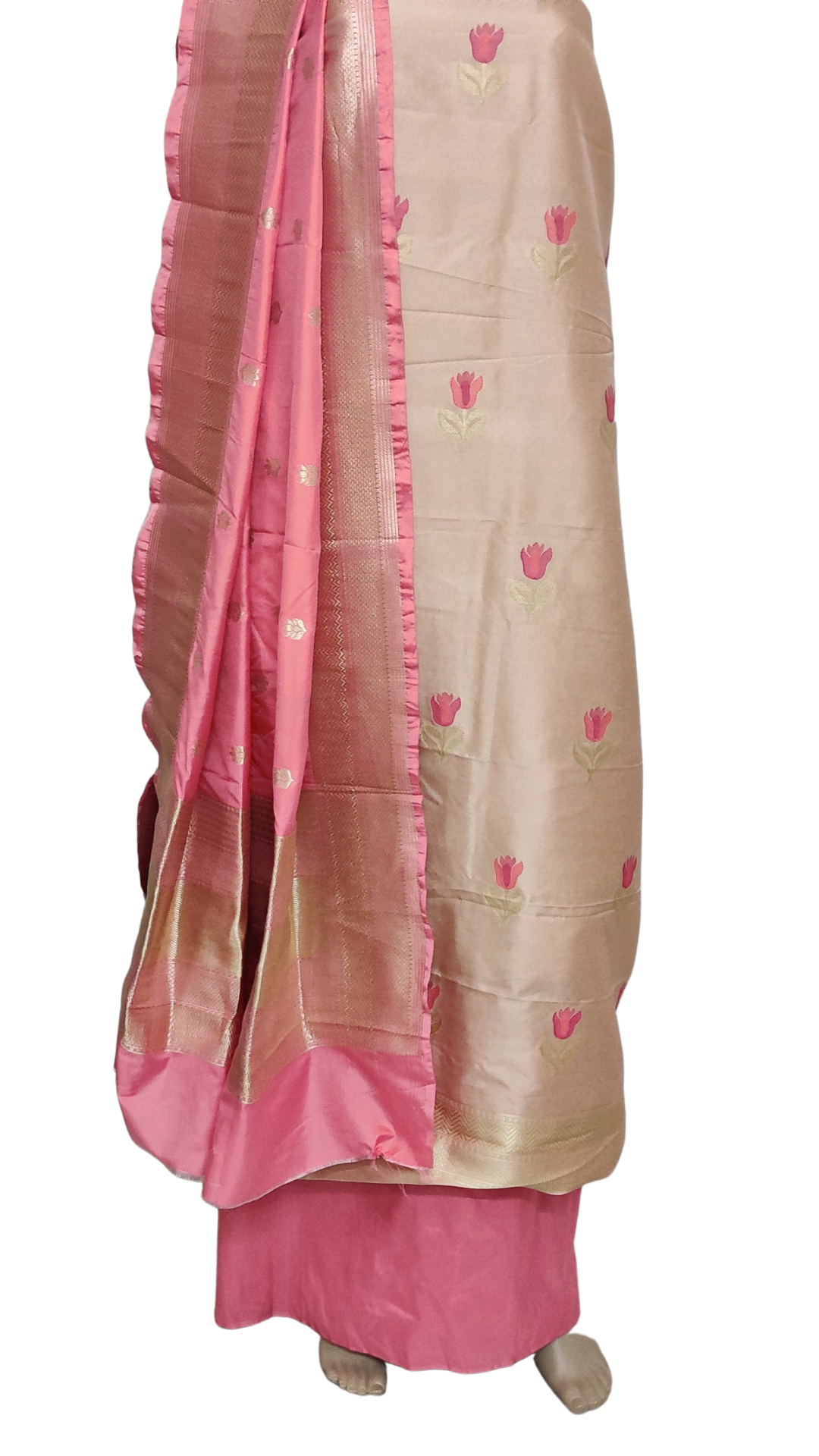 Banaras Dress Material with Peach&Pink