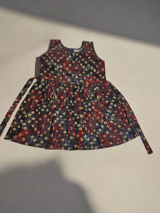 Bandhani Print Dark Grey Cotton Frock