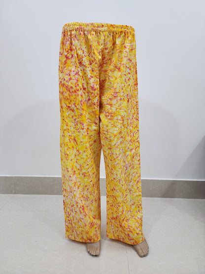 Shibori Print Yellow on Pink Cotton Palazzo
