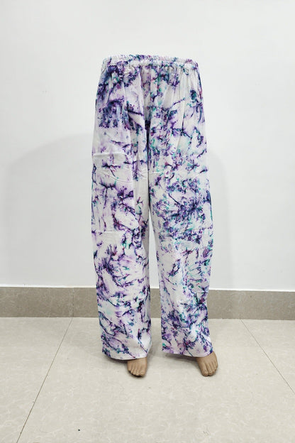 Shibori Print White on Purple Blue Cotton Palazzo