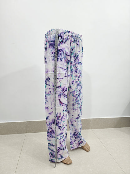 Shibori Print White on Purple Blue Cotton Palazzo