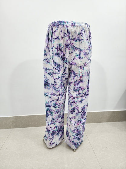 Shibori Print White on Purple Blue Cotton Palazzo