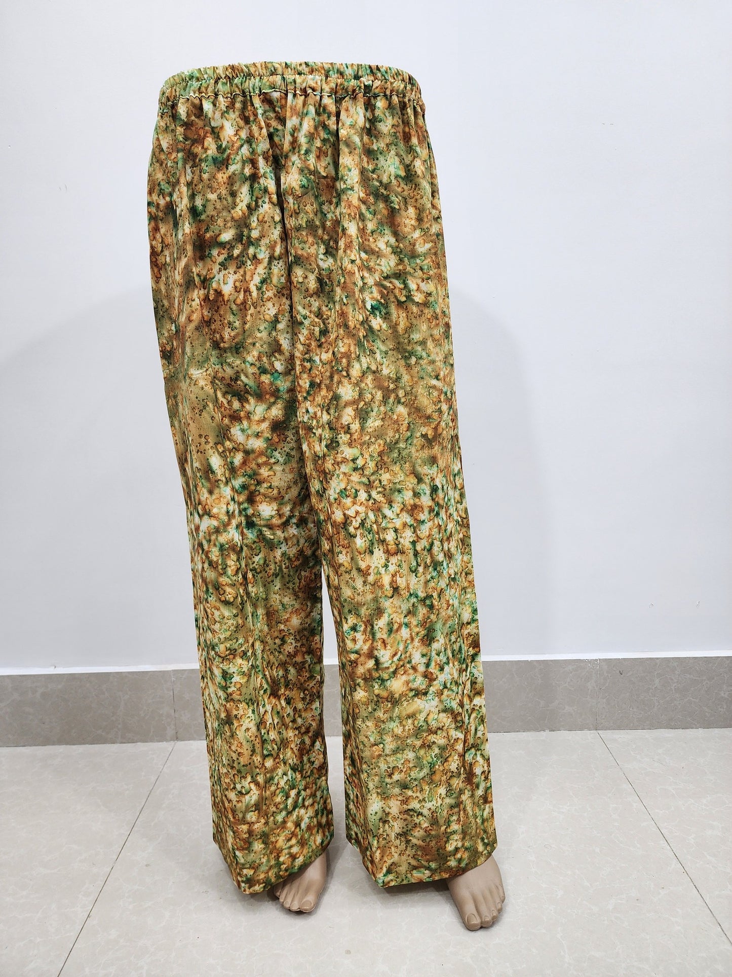 Shibori Print Mustard Yellow Green Cotton Palazzo