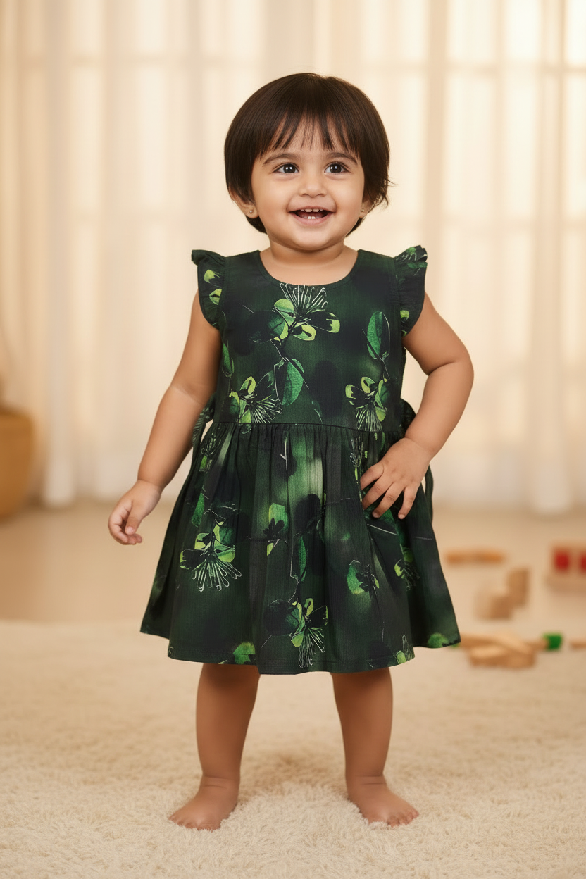 Green Floral Digital Print Frock