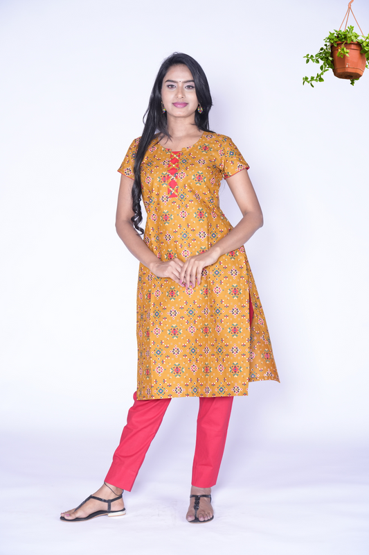 Patola Design cotton Yellow and Red