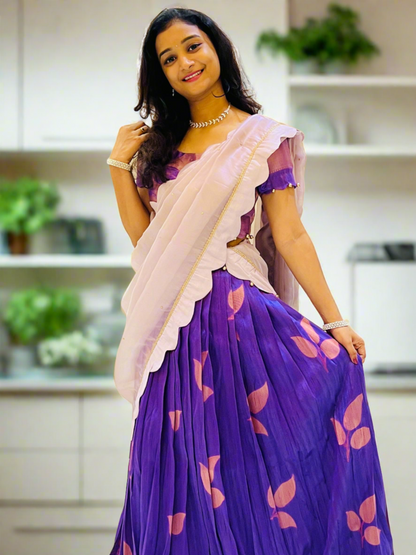 Chanderi Lavender Lehenga with White Dupatta