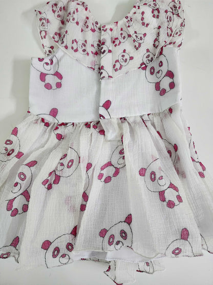 White Frock with Playfull teddy Print