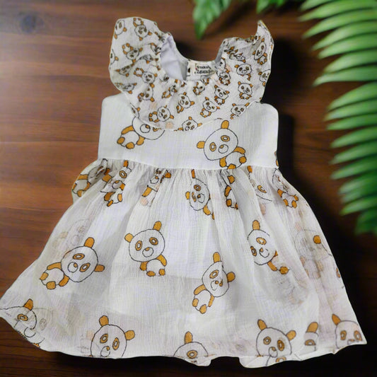 Yellow Teddy print frock with GEORGET Material