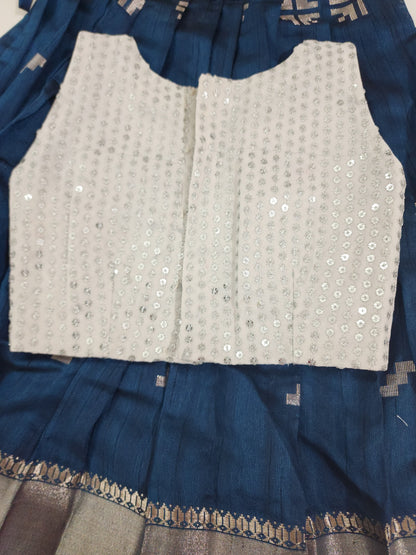 White and Blue Sequined Kid's Lehenga