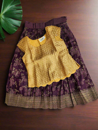 Attractively Styled Soft Banaras Purple Lehenga Set