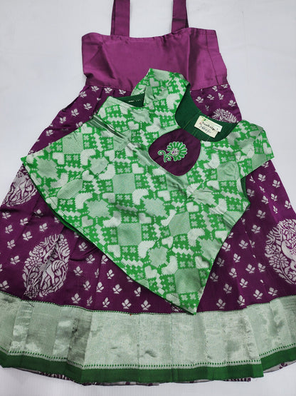 Banaras Grape Lahenga Set with Green Blouse