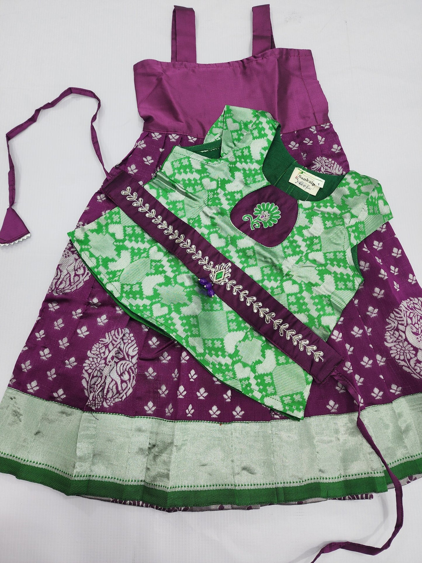 Banaras Grape Lahenga Set with Green Blouse