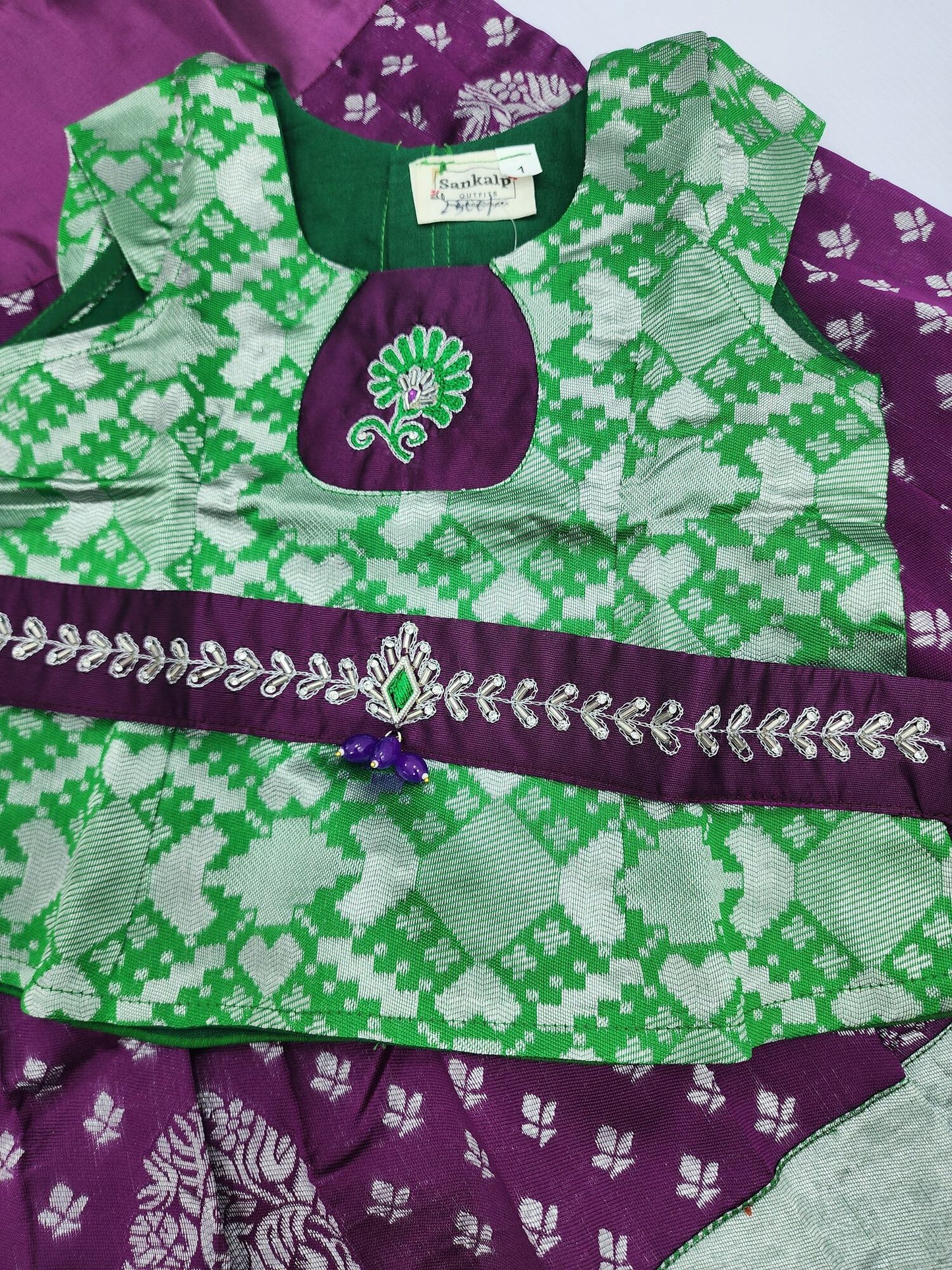 Banaras Grape Lahenga Set with Green Blouse