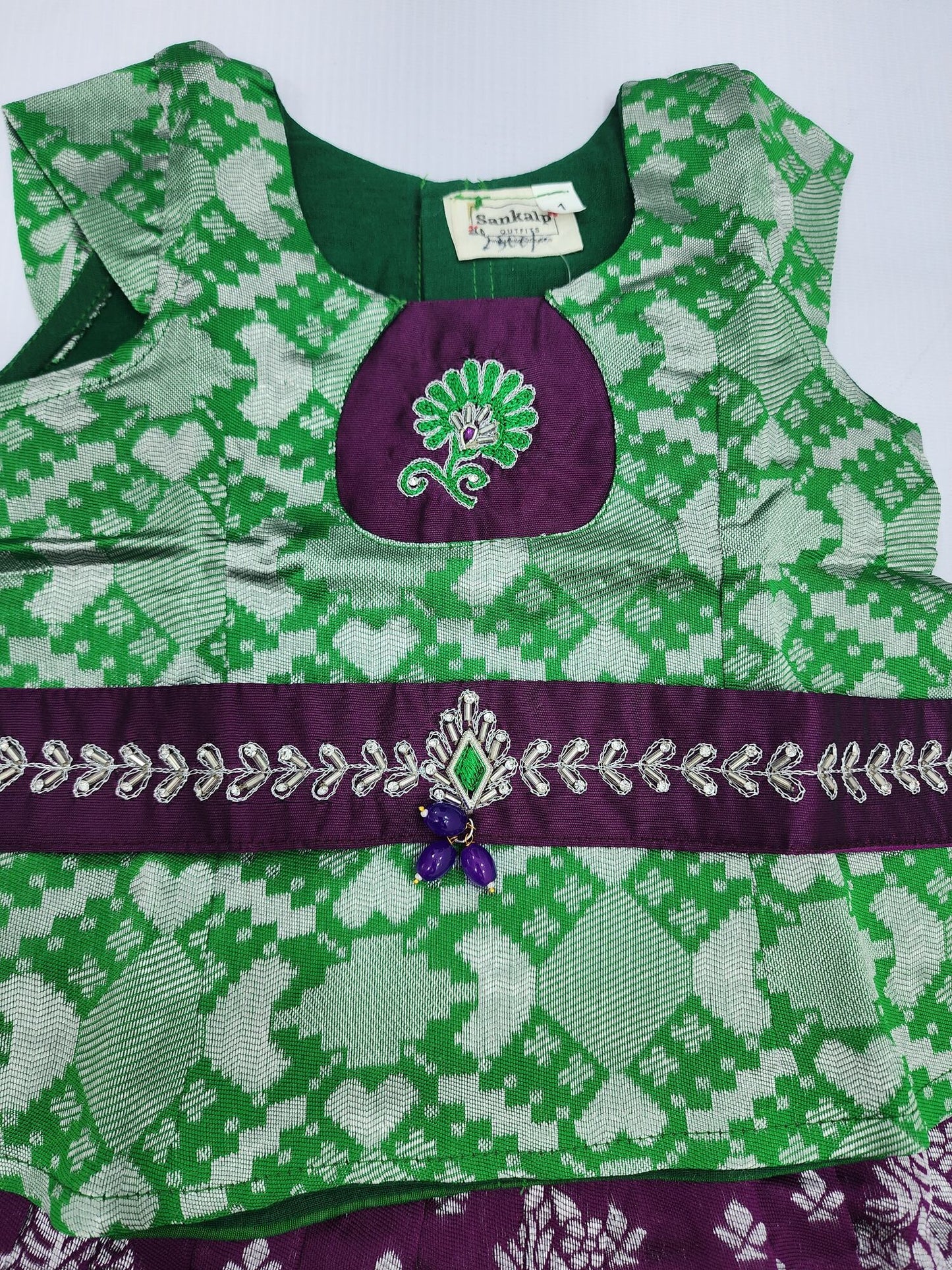 Banaras Grape Lahenga Set with Green Blouse