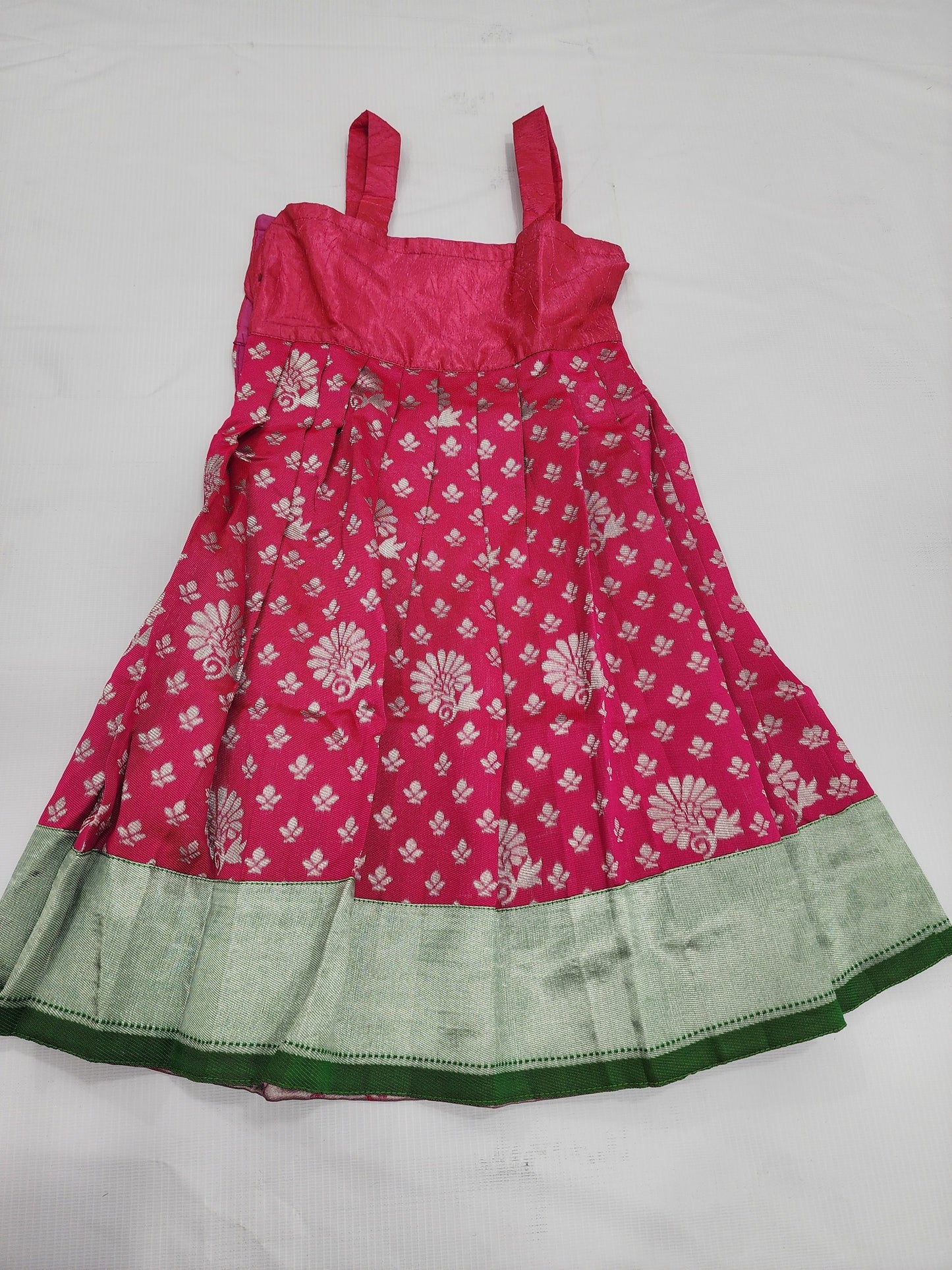 Banaras Pink Lehenga Set with Green Blouse