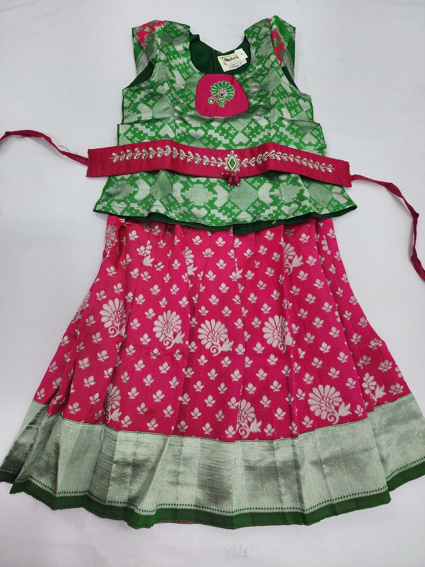 Banaras Pink Lehenga Set with Green Blouse