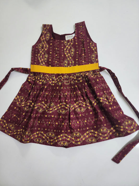 Maroon Bandini Cotton Kids Frock