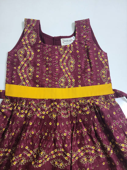 Maroon Bandini Cotton Kids Frock