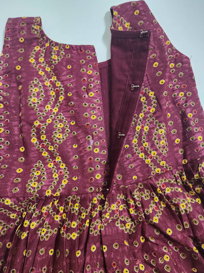 Maroon Bandini Cotton Kids Frock